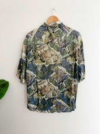 Vintage Yangtze large multi abstract pattern short sleeve shirt