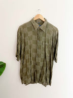 Vintage large green printed pattern mens short sleeve short
