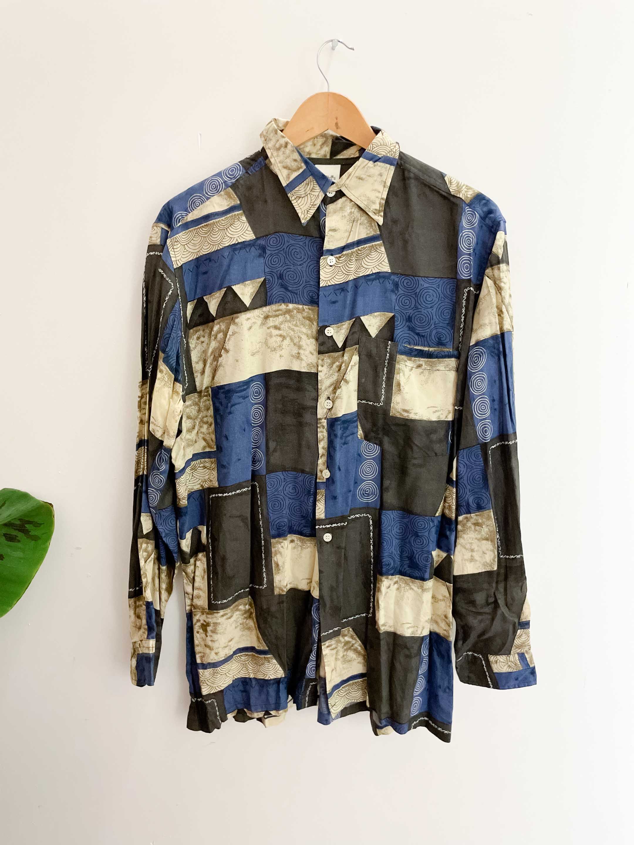 Vintage blue abstract patterned long sleeve shirt size XL