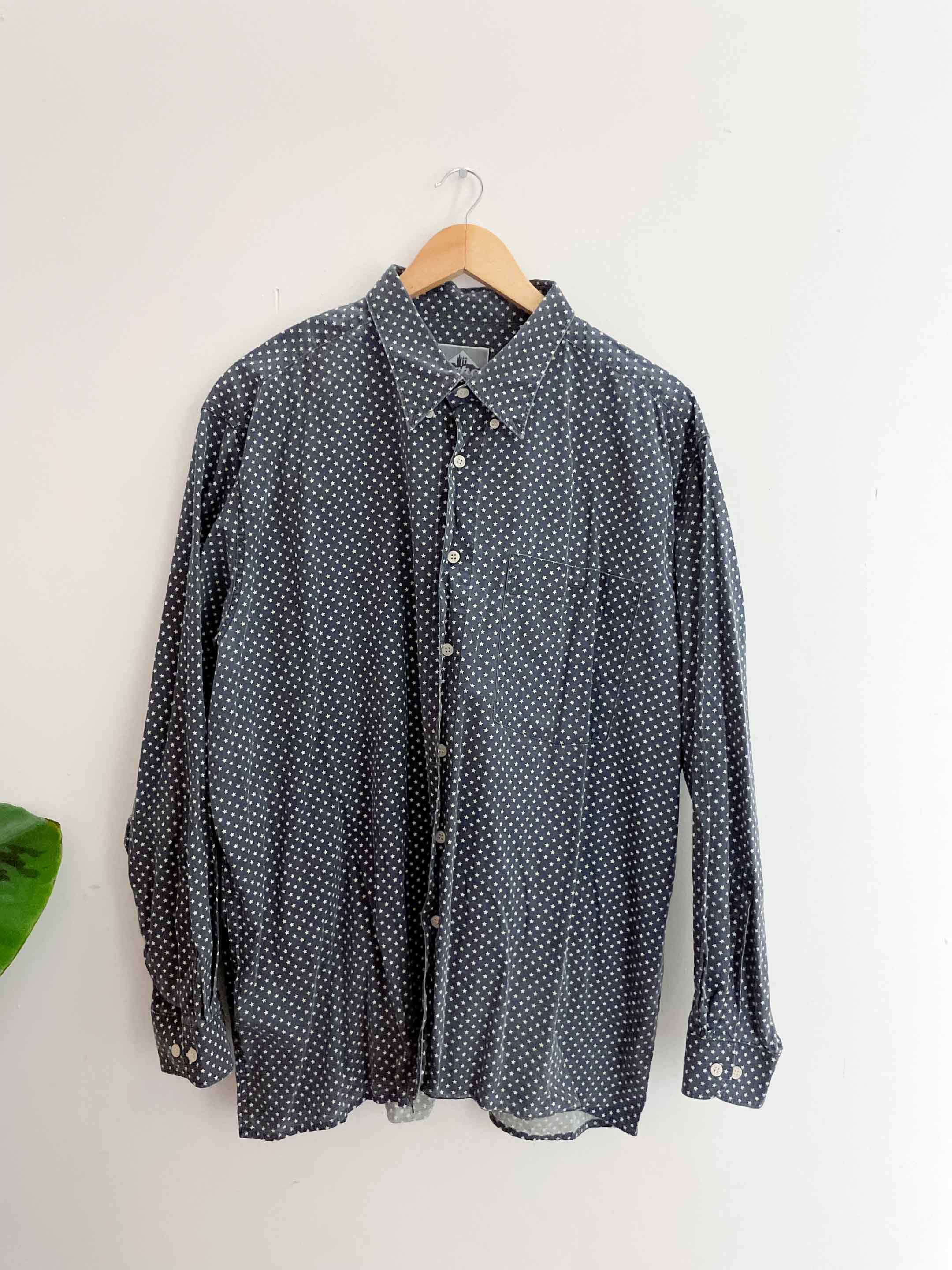 Vintage blue joka floral pattern mens long sleeve shirt