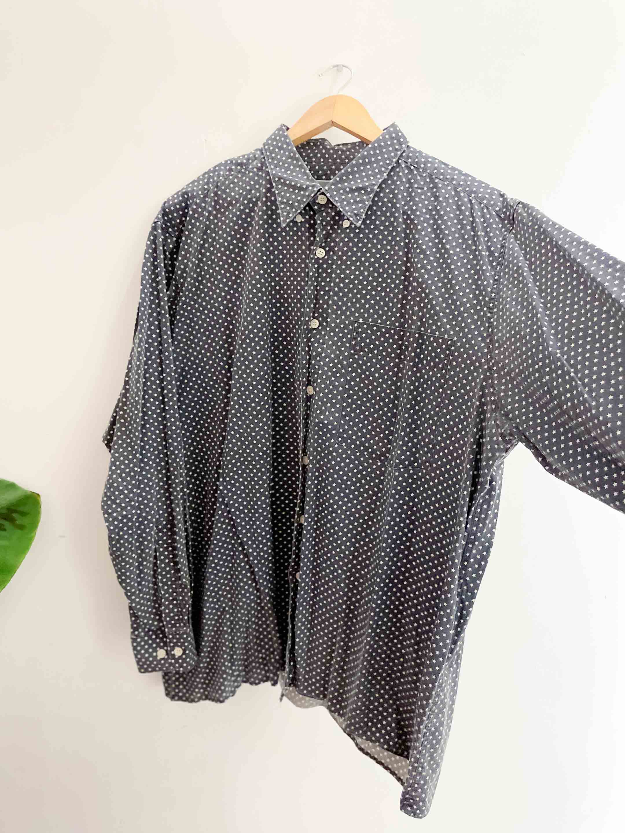 Vintage blue joka floral pattern mens long sleeve shirt