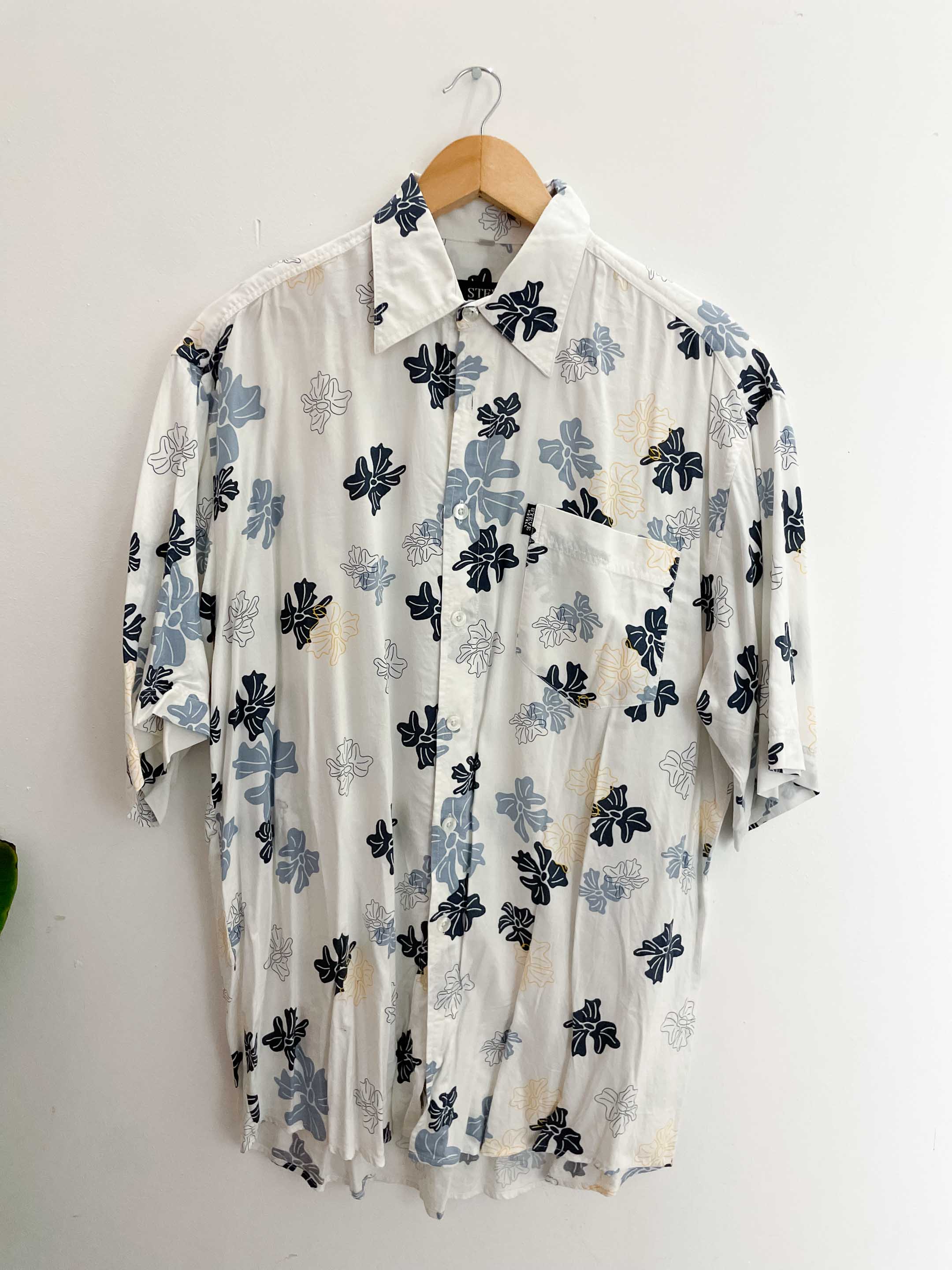 Vintage steve ketell white floral pattern mens shirt size M