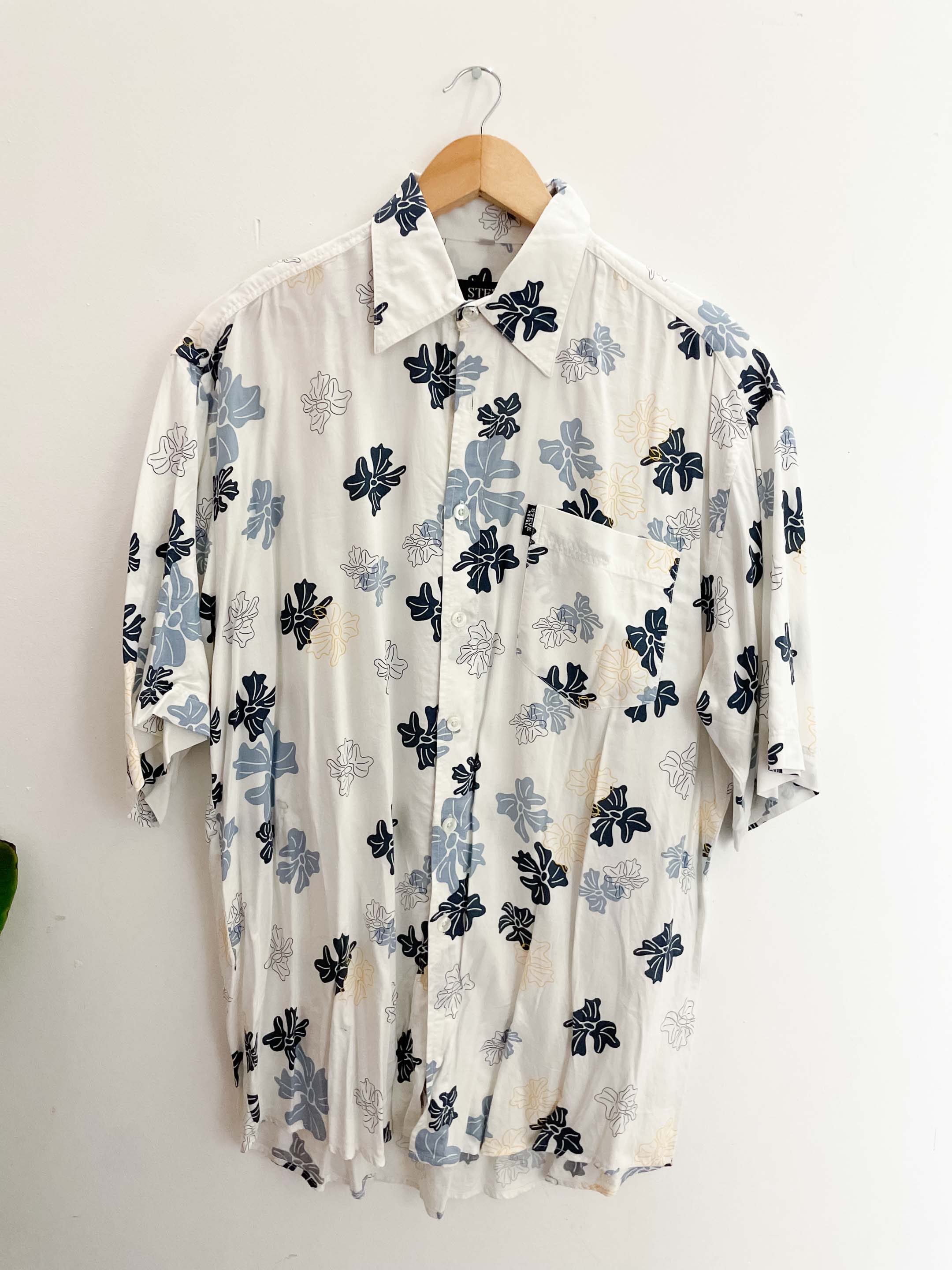 Vintage steve ketell white floral pattern mens shirt size M
