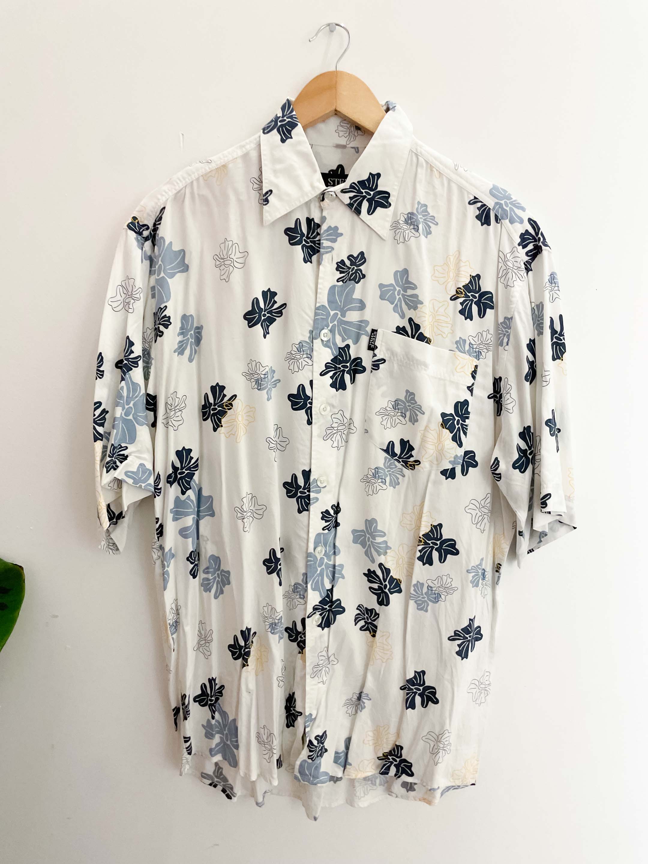 Vintage steve ketell white floral pattern mens shirt size M