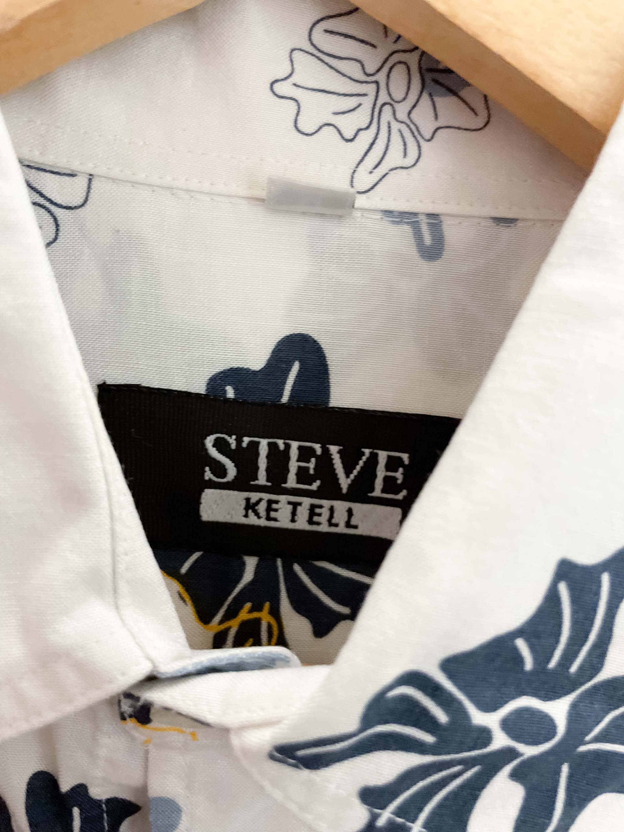 Vintage steve ketell white floral pattern mens shirt size M