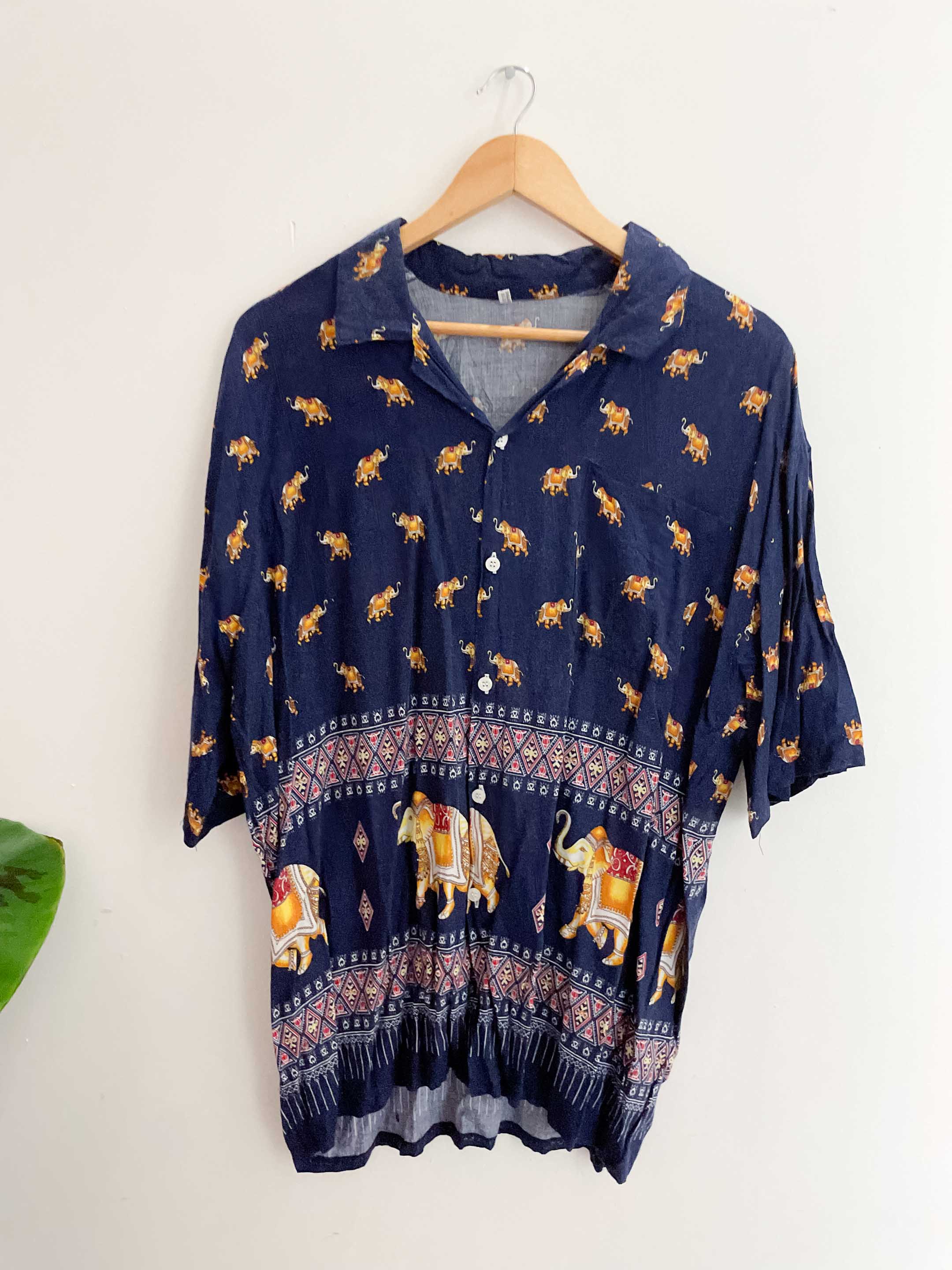Vintage blue floral pattern mens short sleeve shirt size M