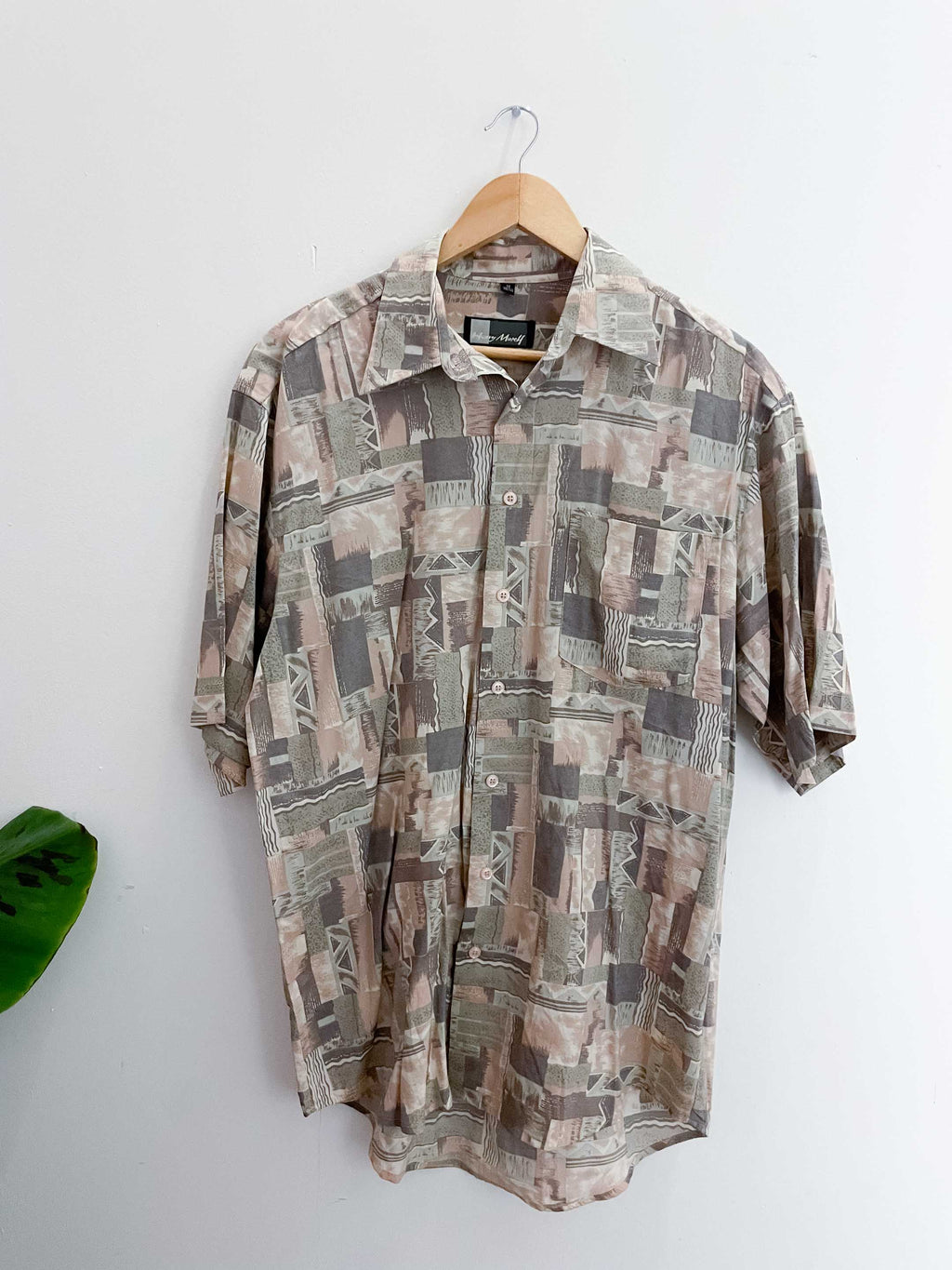 Vintage henry morell grey patterned short sleeve mens medium shirt