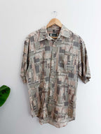 Vintage henry morell grey patterned short sleeve mens medium shirt