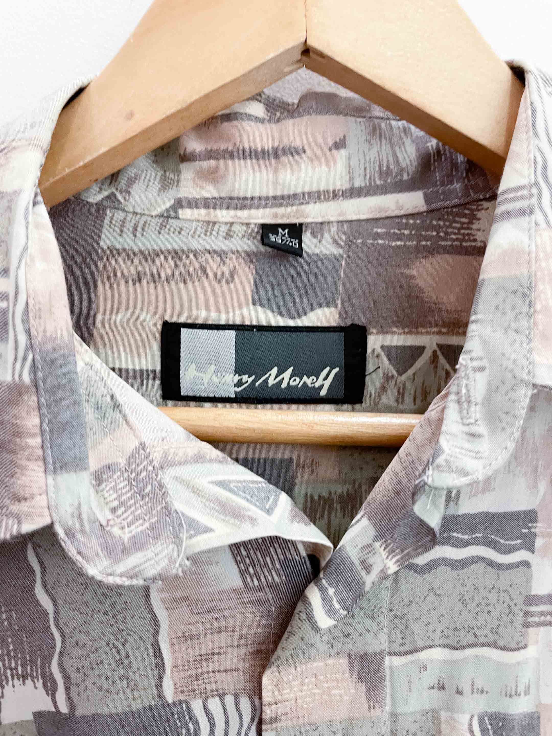 Vintage henry morell grey patterned short sleeve mens medium shirt