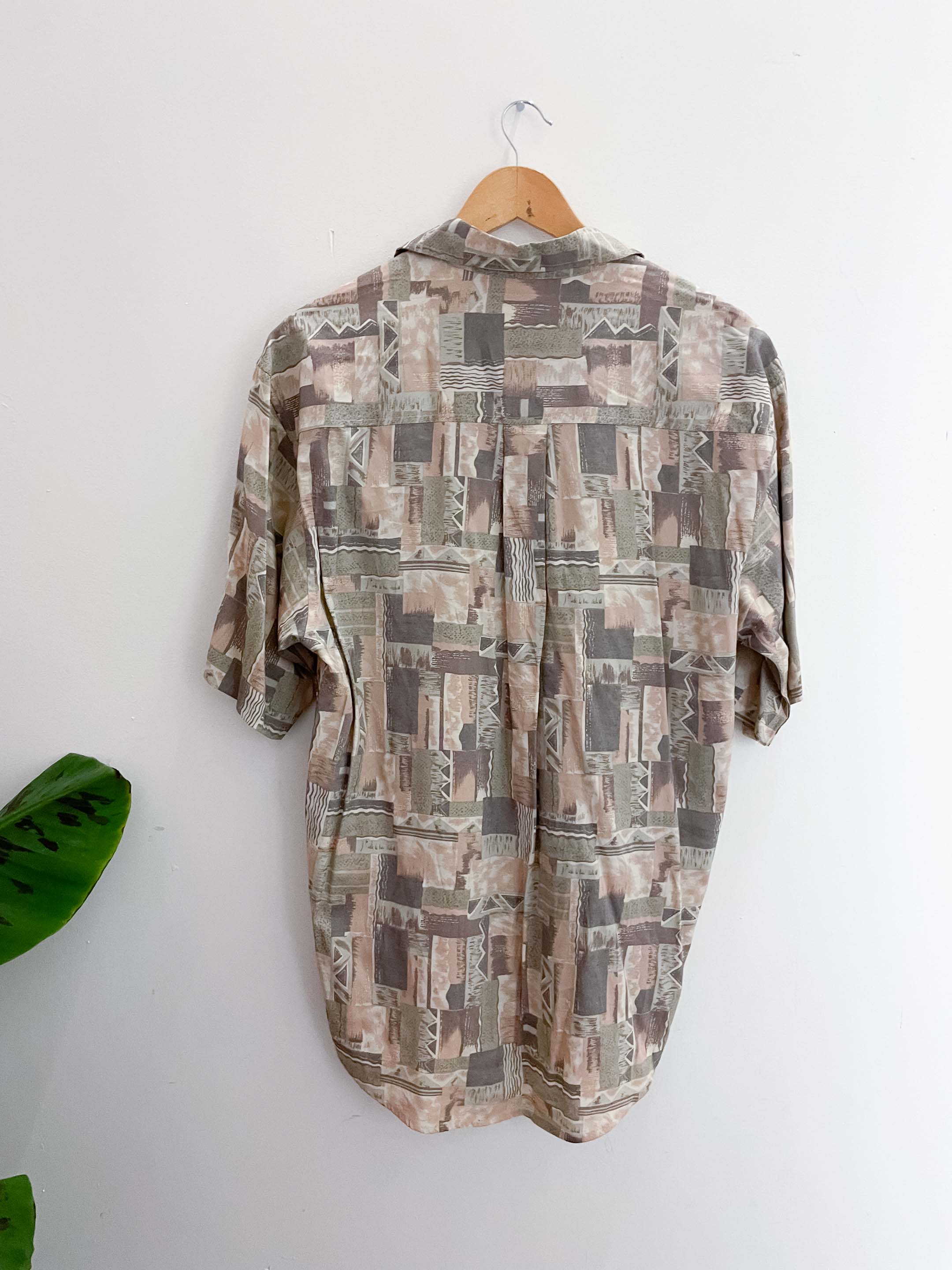 Vintage henry morell grey patterned short sleeve mens medium shirt