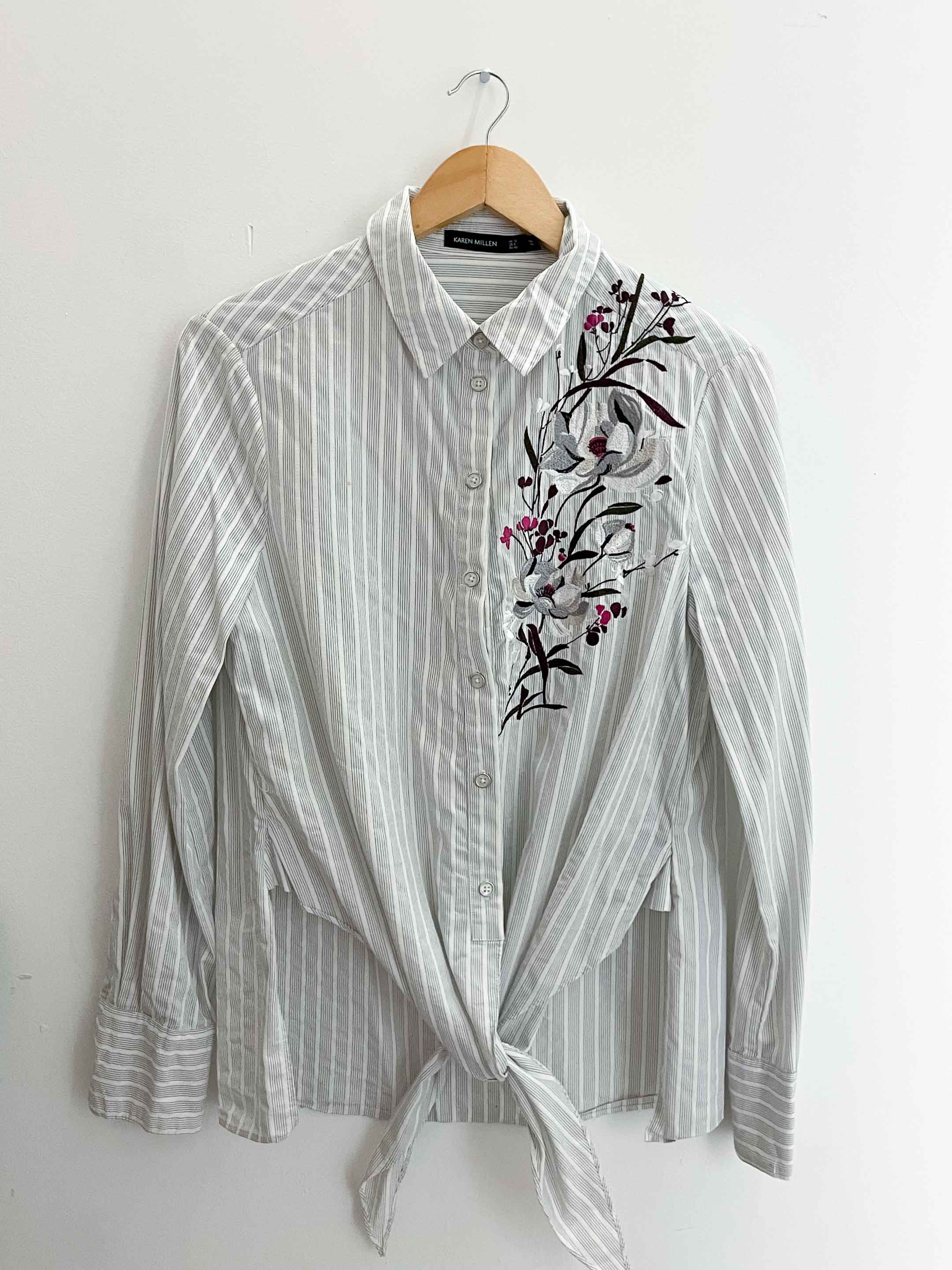 Vintage karen millen white vertical stripe womens shirt uk 12