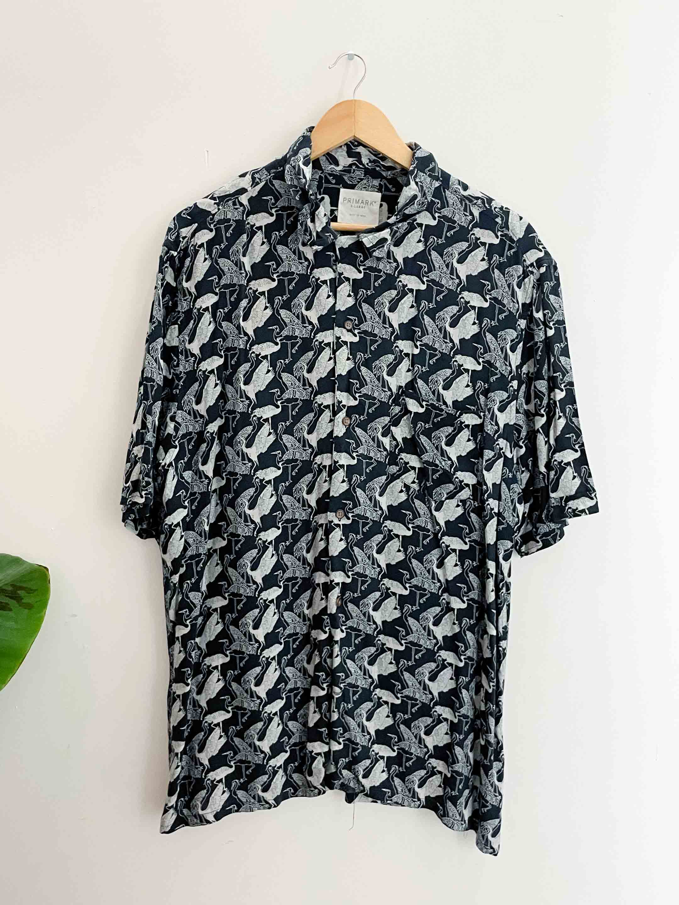 Vintage Primark blue printed pattarn mens short sleeve shirt size XL