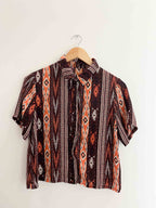 Vintage small brown totem vertical striped short sleeve shirt