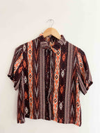 Vintage small brown totem vertical striped short sleeve shirt