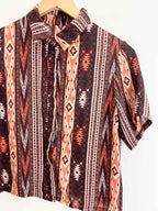 Vintage small brown totem vertical striped short sleeve shirt