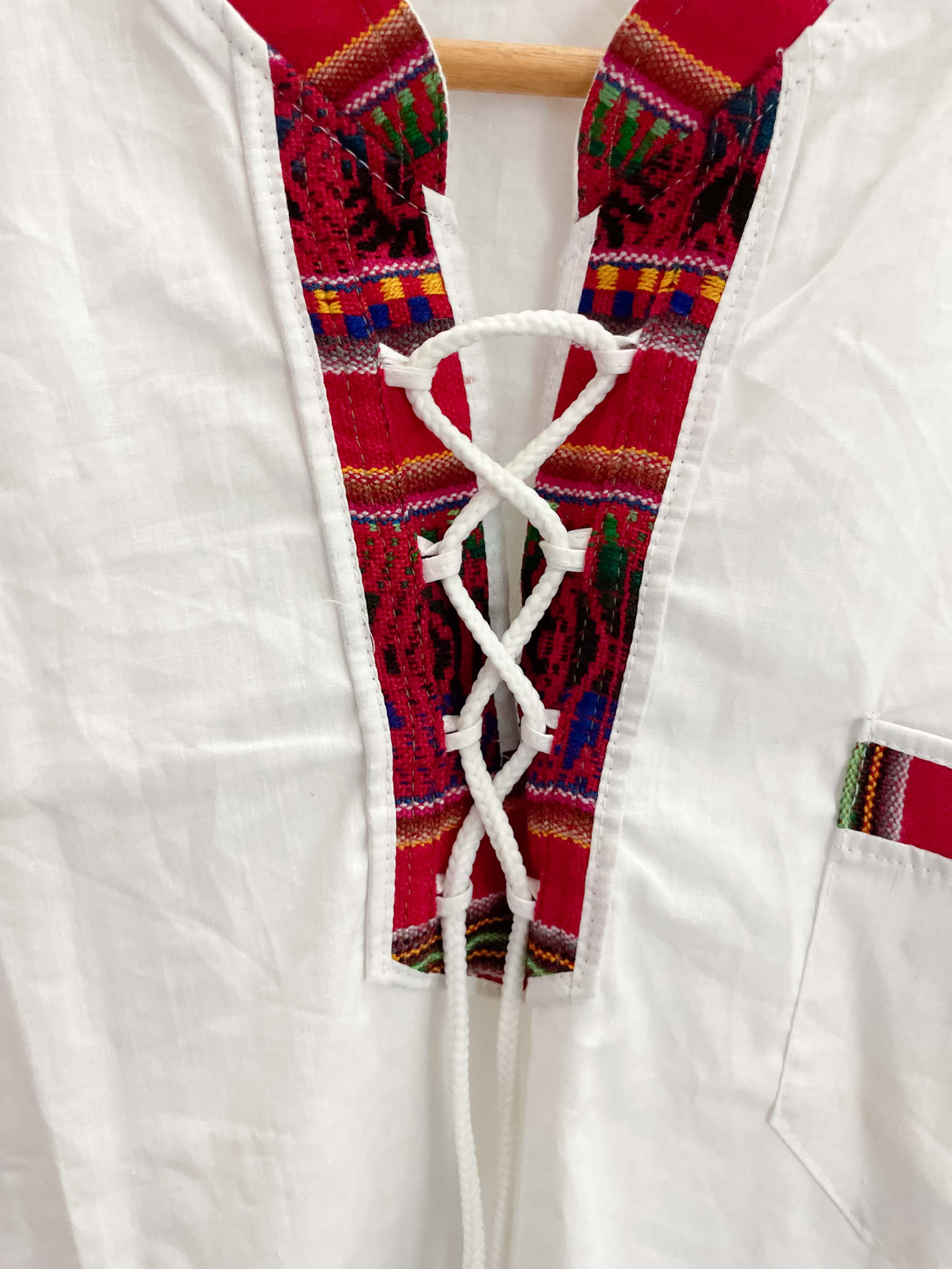 Vintage print pattern collar mens white festival mens shirt size M