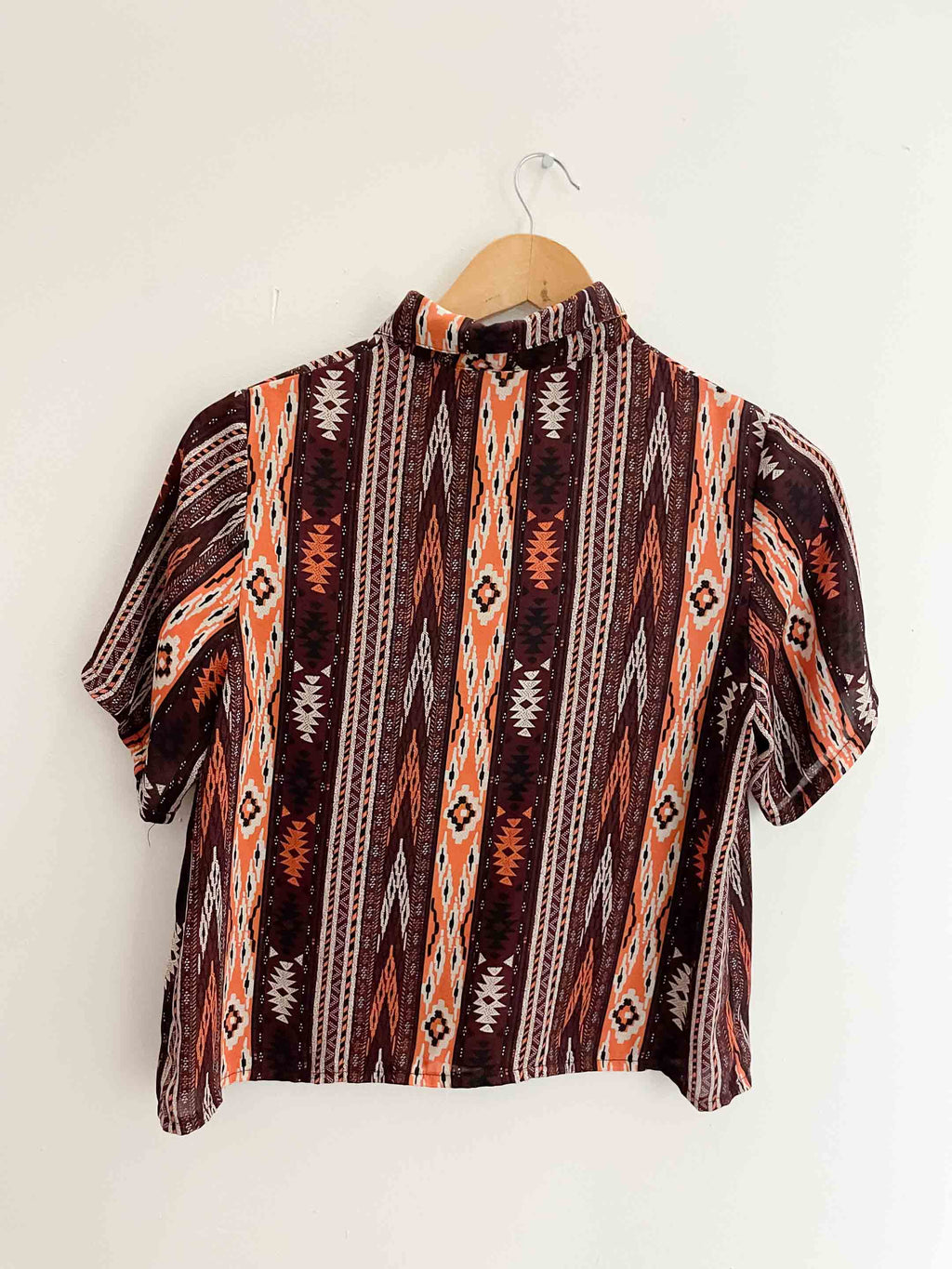 Vintage small brown totem vertical striped short sleeve shirt