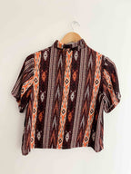 Vintage small brown totem vertical striped short sleeve shirt