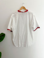 Vintage print pattern collar mens white festival mens shirt size M