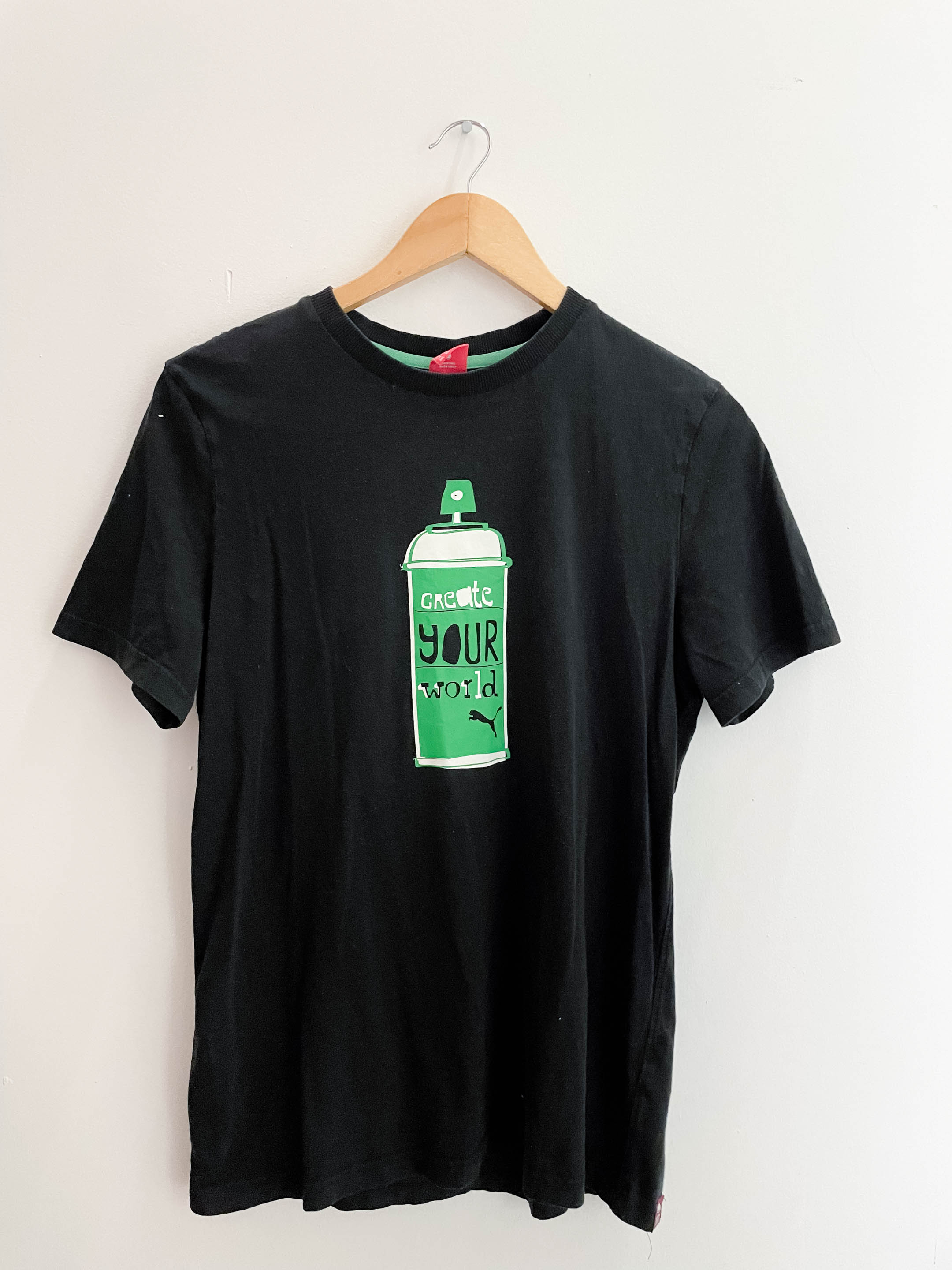 Vintage puma create your world graphics black womens tshirt size XL