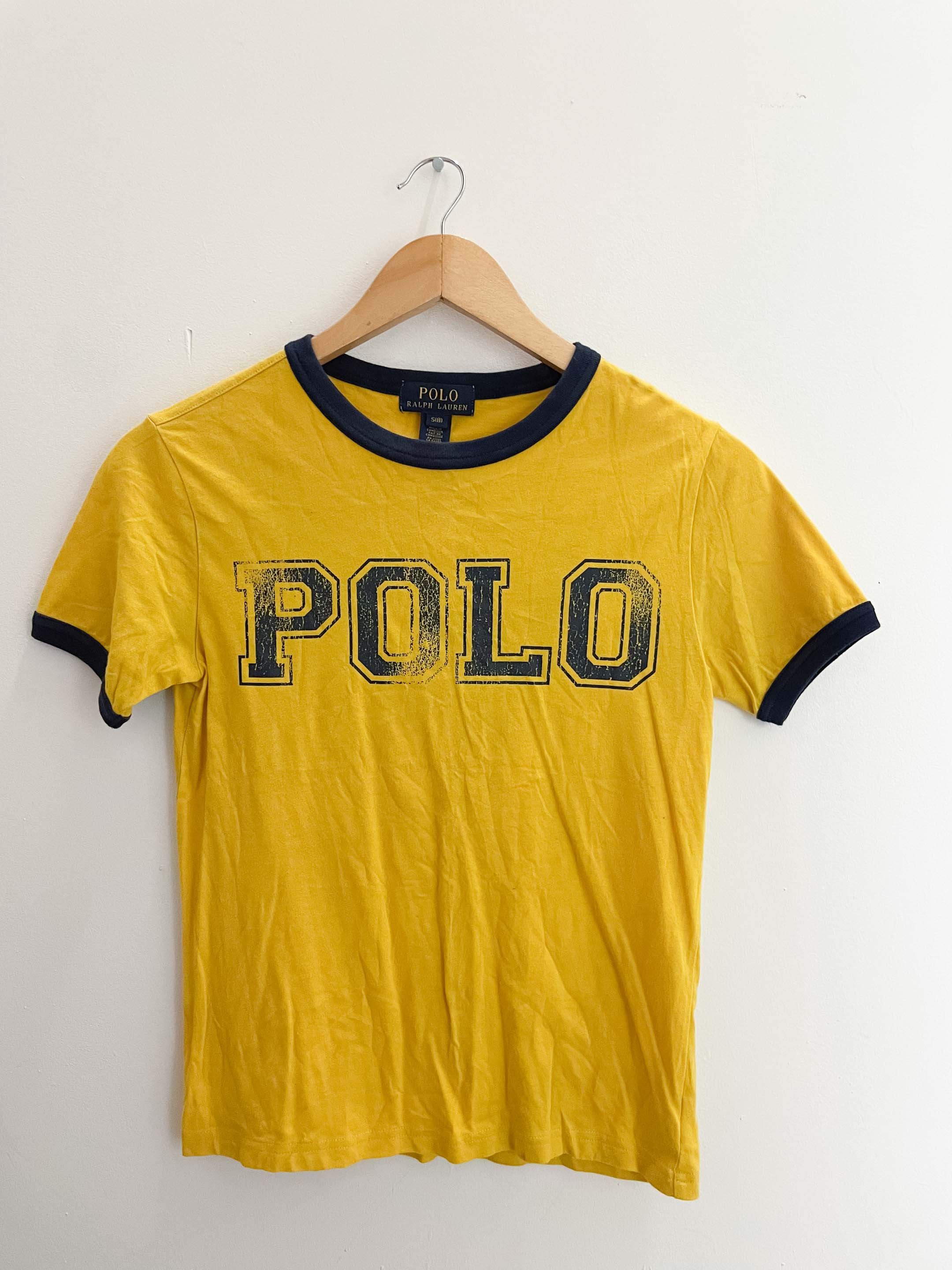 Vintage yellow polo ralph lauren with 68 crested at the back small Tshirt