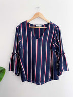 Vintage per una blue vertical pattern womens blouse