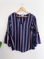 Vintage per una blue vertical pattern womens blouse