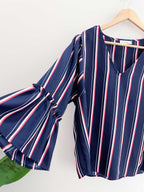 Vintage per una blue vertical pattern womens blouse