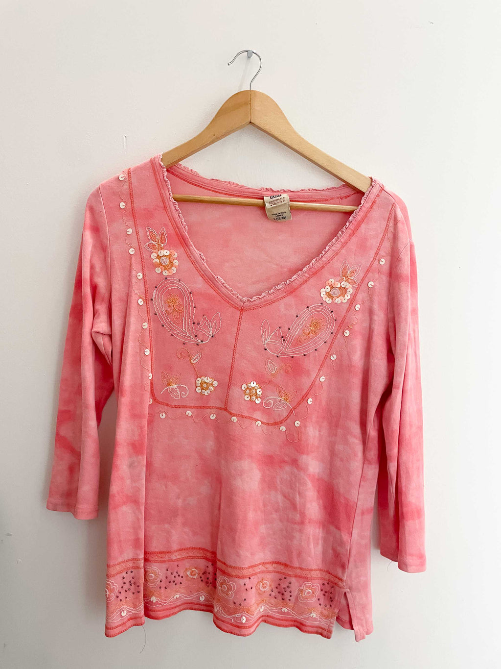 Vintage peach ladies large vneck blouse