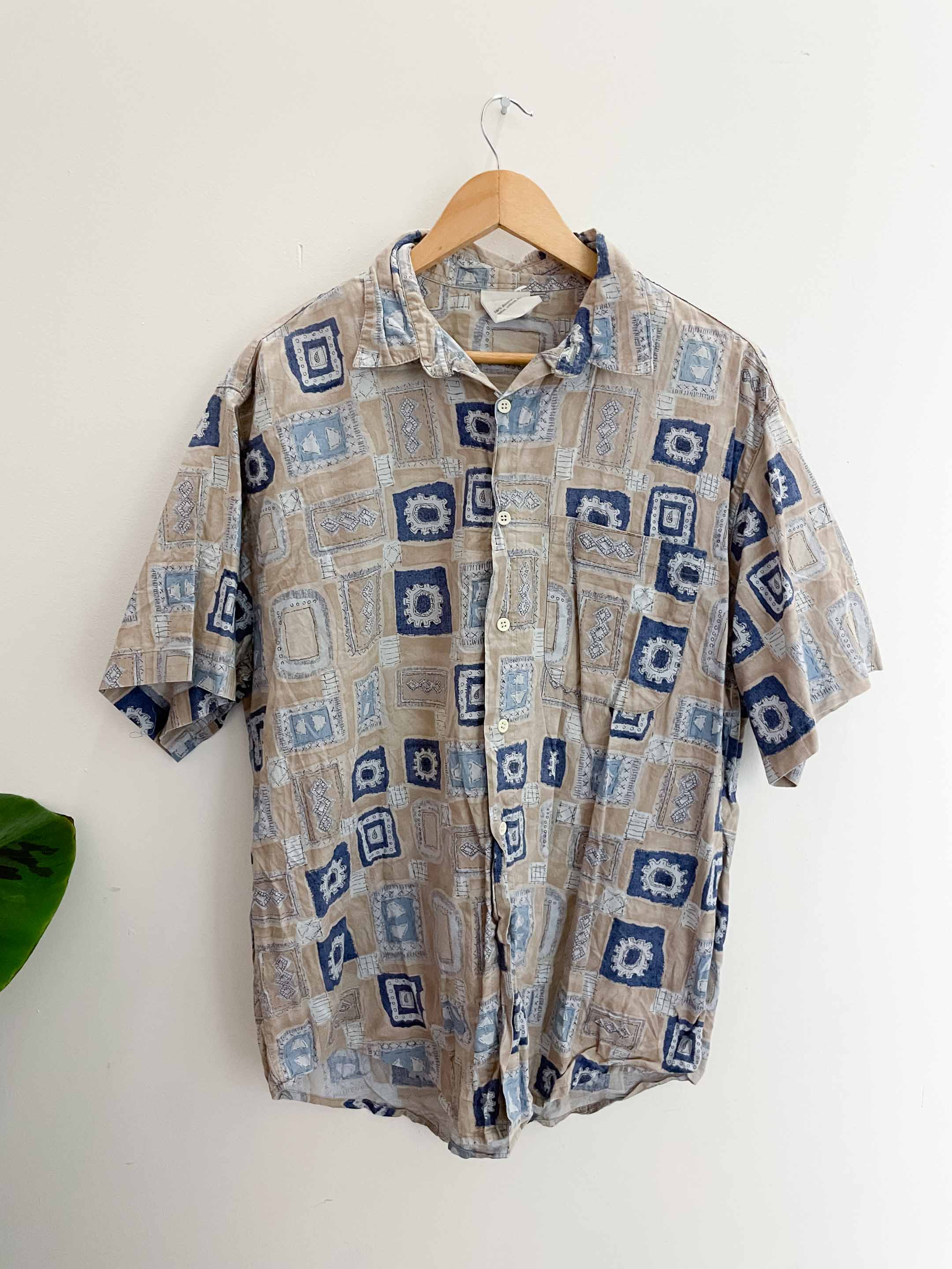 Vintage brown abstract patterned short sleeve shirt size L