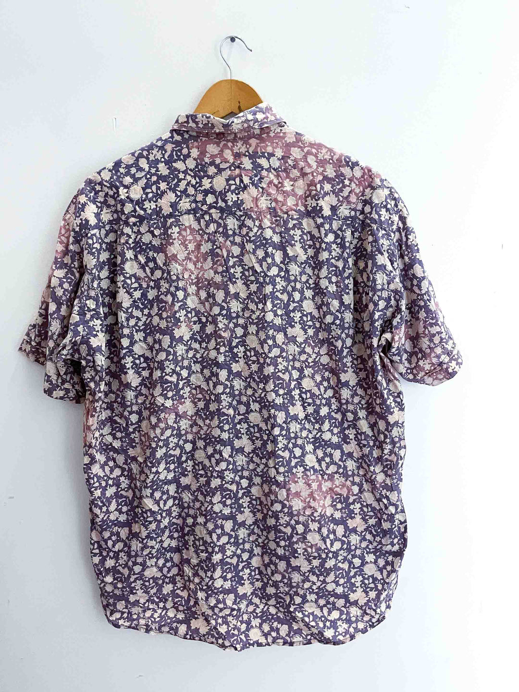 Vintage floral pattern mens purple short sleeve shirt