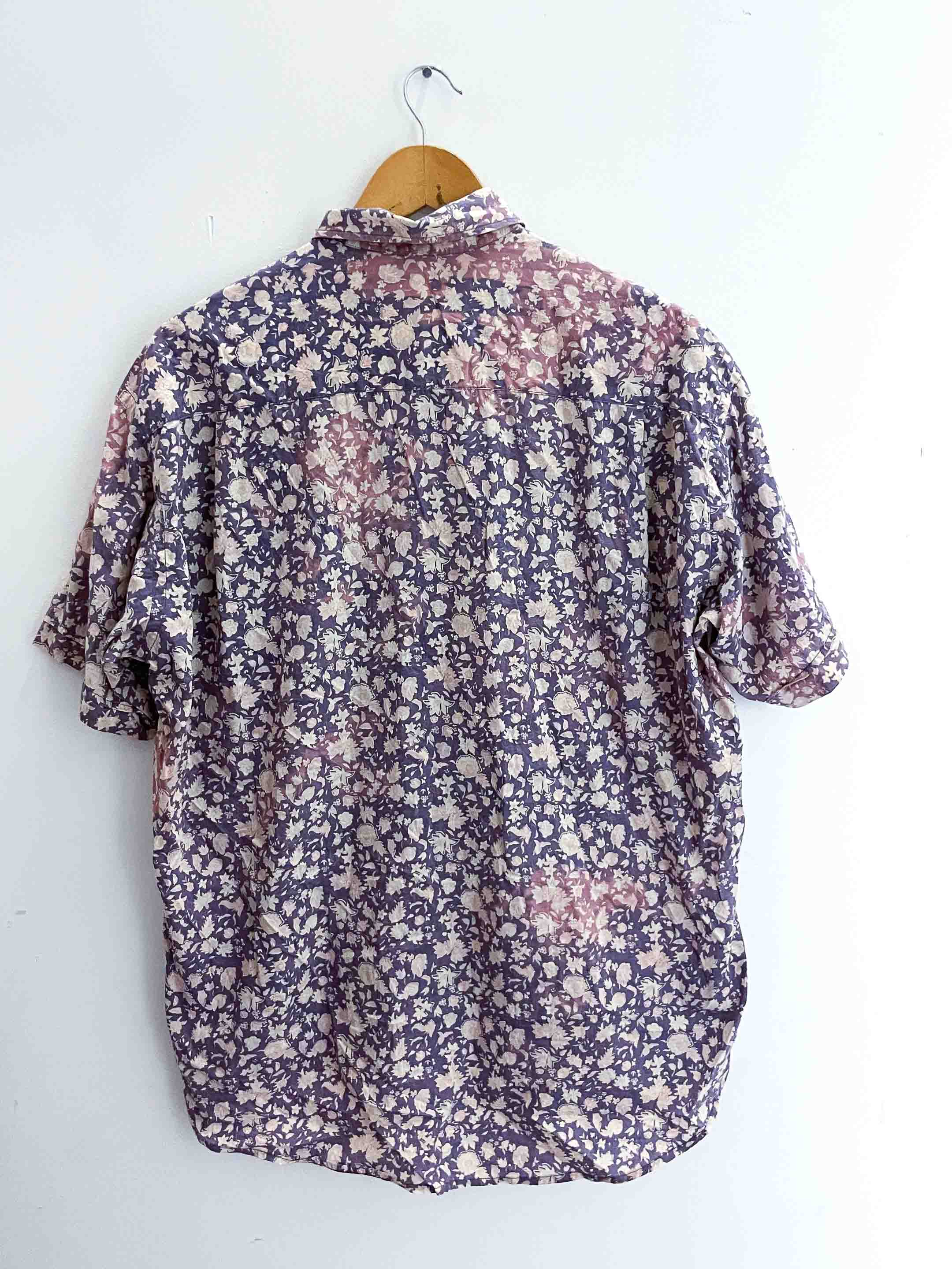 Vintage floral pattern mens purple short sleeve shirt
