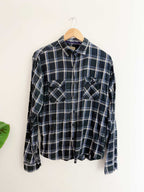 Vintage free nature midnight blue mens checkered long sleeve shirt size M