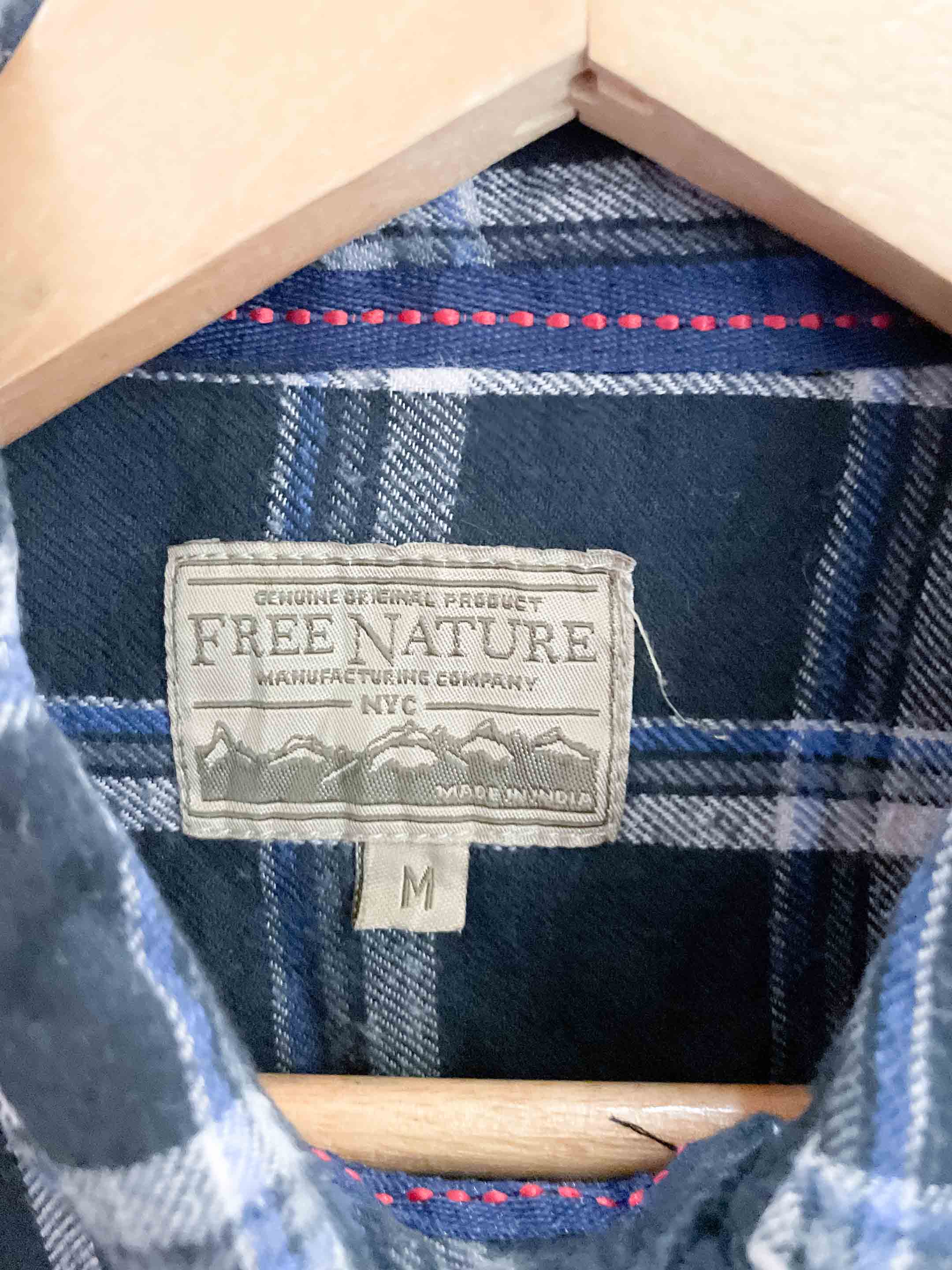 Vintage free nature midnight blue mens checkered long sleeve shirt size M