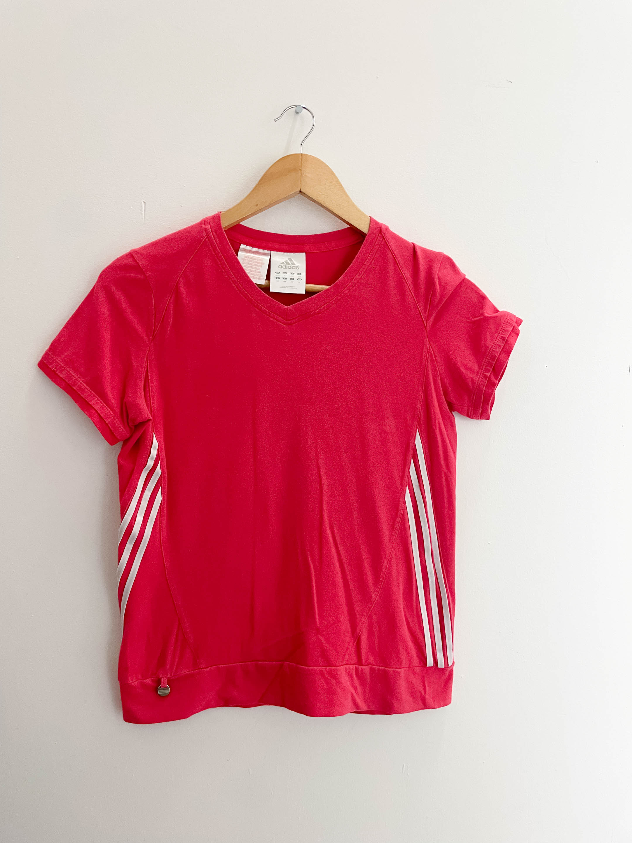 Vintage red adidias 3 stripe V-neck medium tshirt | SKU 1756