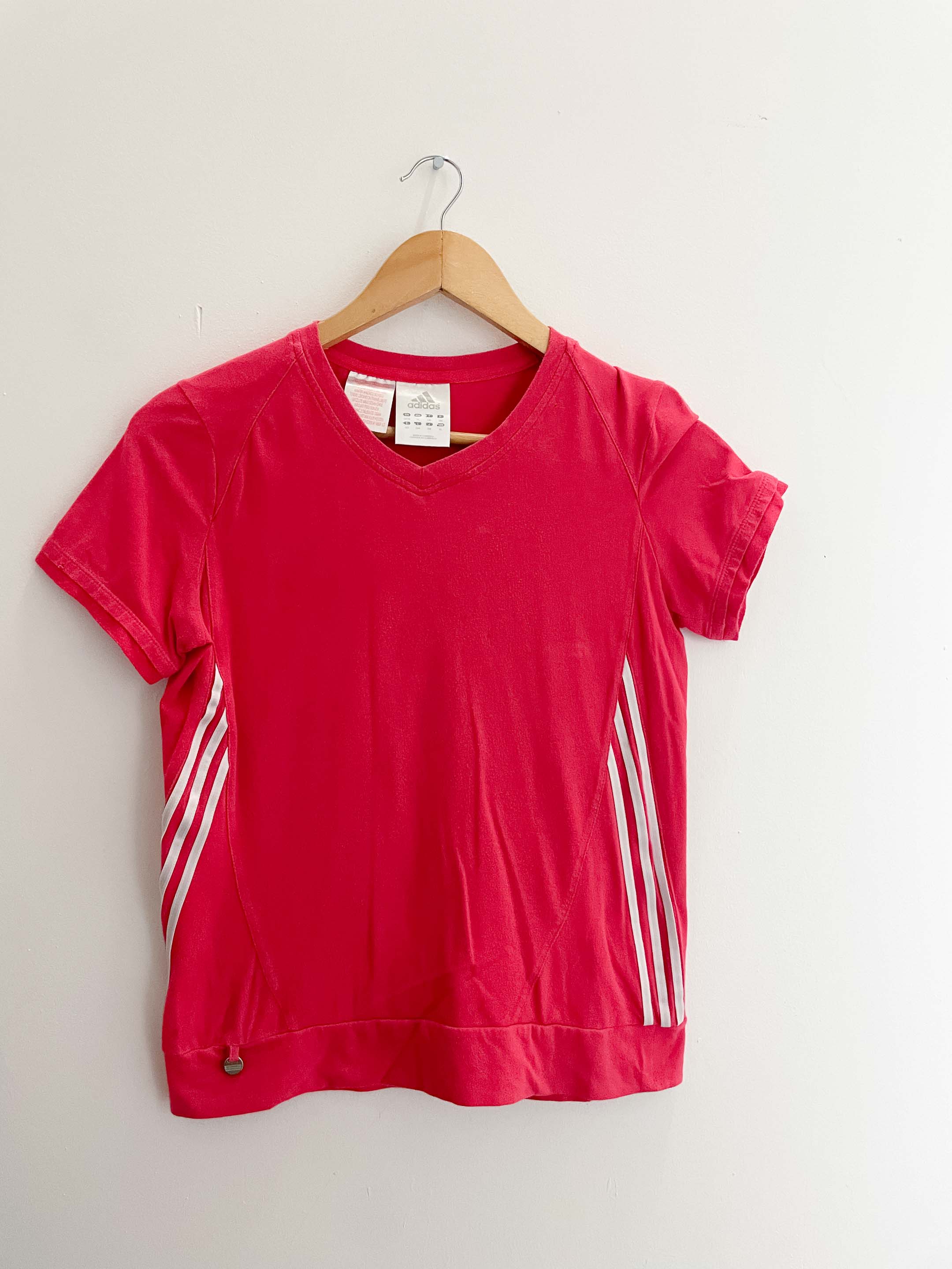Vintage red adidias 3 stripe V-neck medium tshirt | SKU 1756