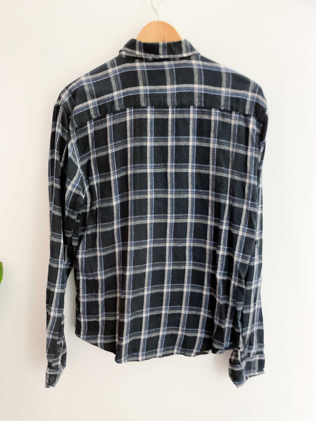 Vintage free nature midnight blue mens checkered long sleeve shirt size M