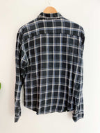 Vintage free nature midnight blue mens checkered long sleeve shirt size M