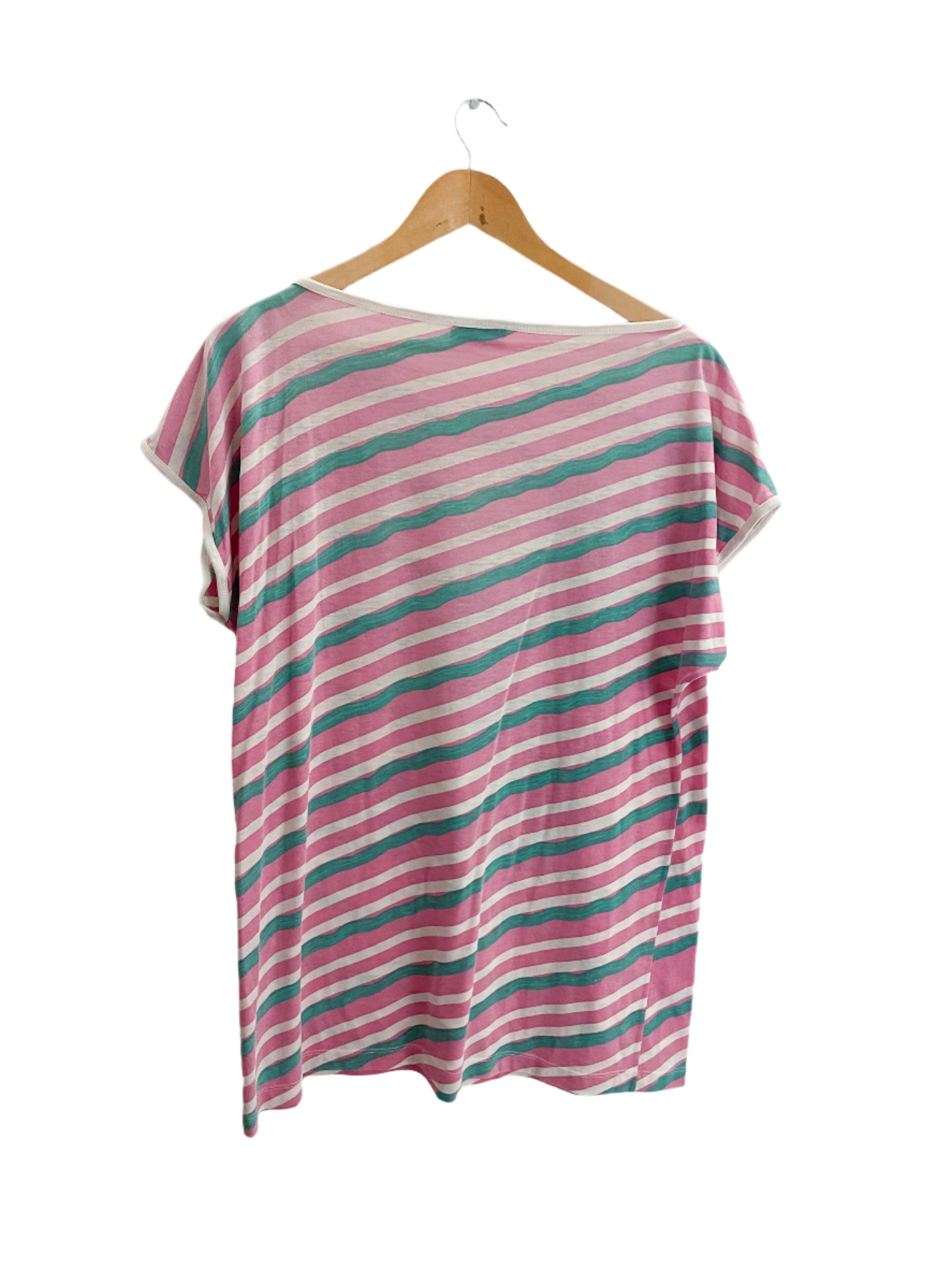 Vintage pierre cardin horizontal stripe pink women tshirt size XXL