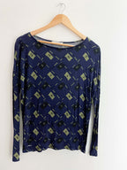 Vintage Lacoste blue printed pattern long sleeve tshirt size L