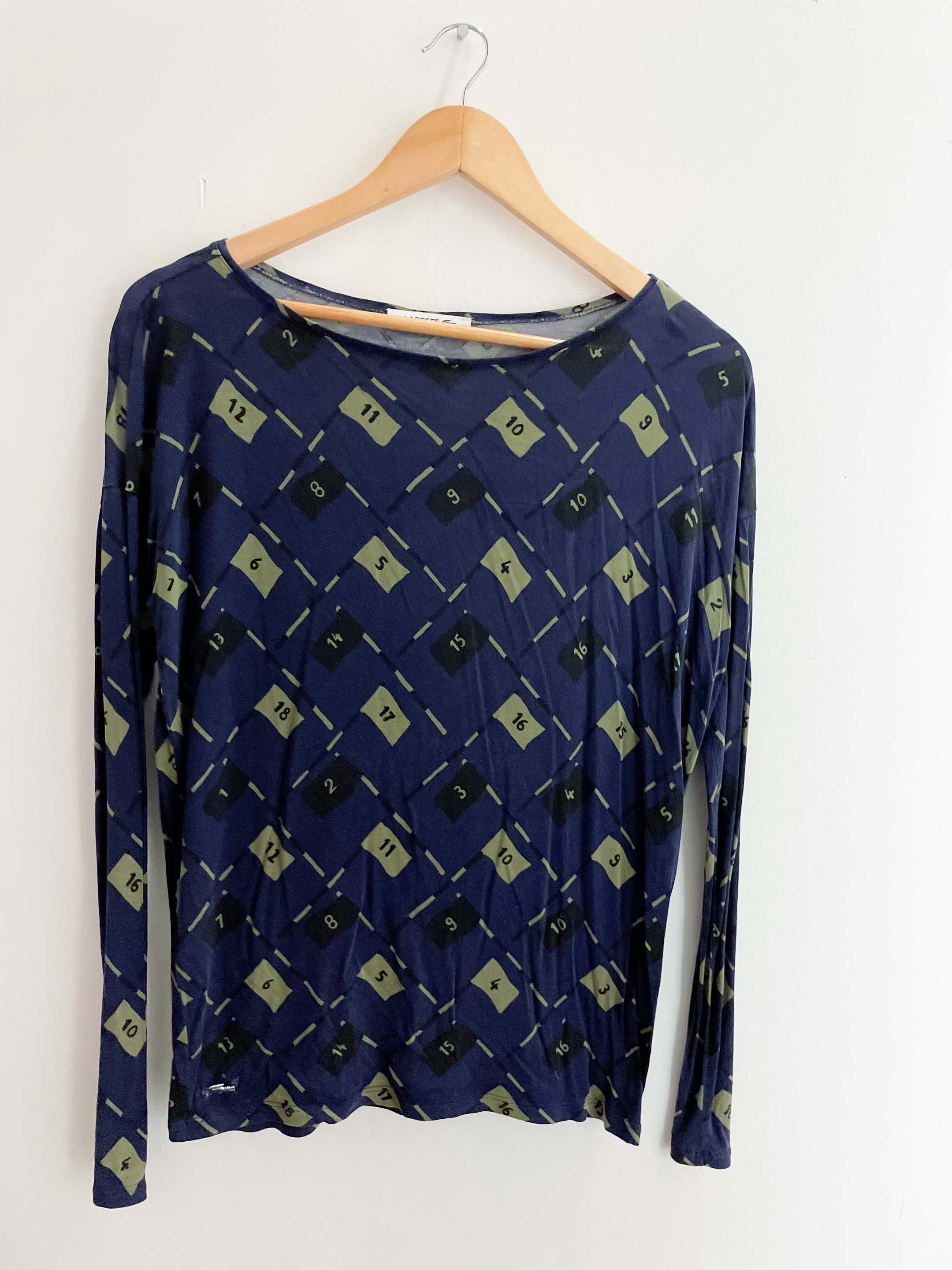 Vintage Lacoste blue printed pattern long sleeve tshirt size L