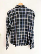Vintage free nature midnight blue mens checkered long sleeve shirt size M
