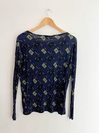 Vintage Lacoste blue printed pattern long sleeve tshirt size L