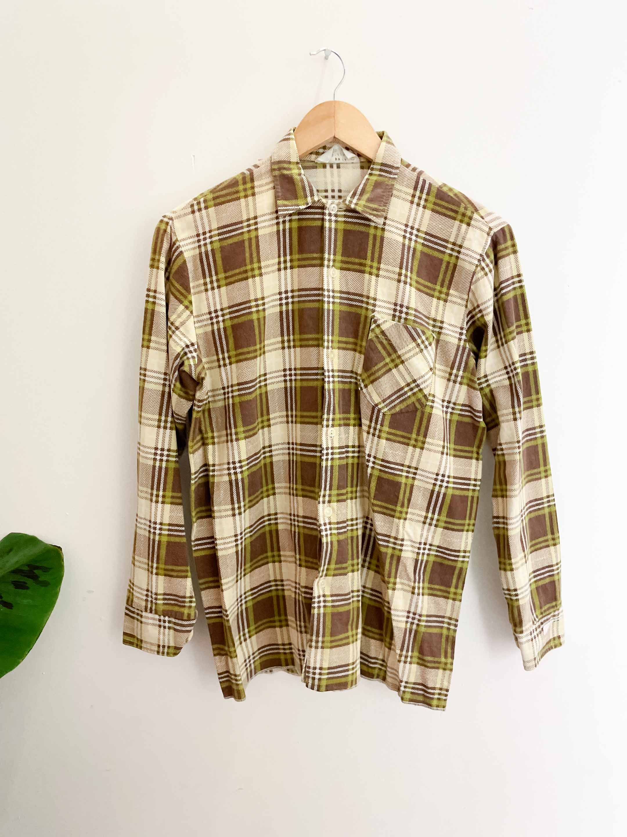 Vintage yellow checkered flannel long sleeve shirt size M