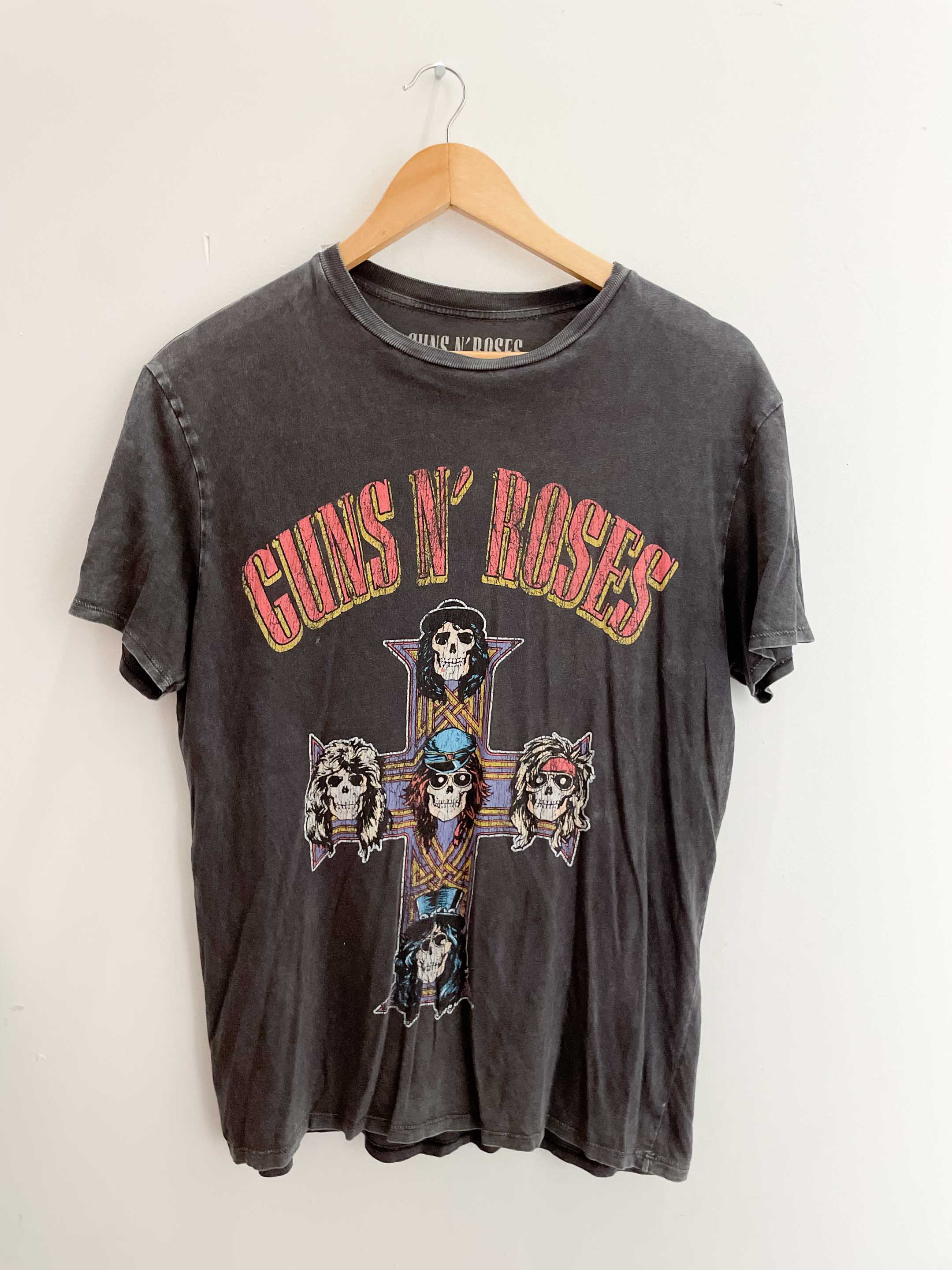 Vintage Pull & bear Guns & roses graphics mens grey tshirt size XS