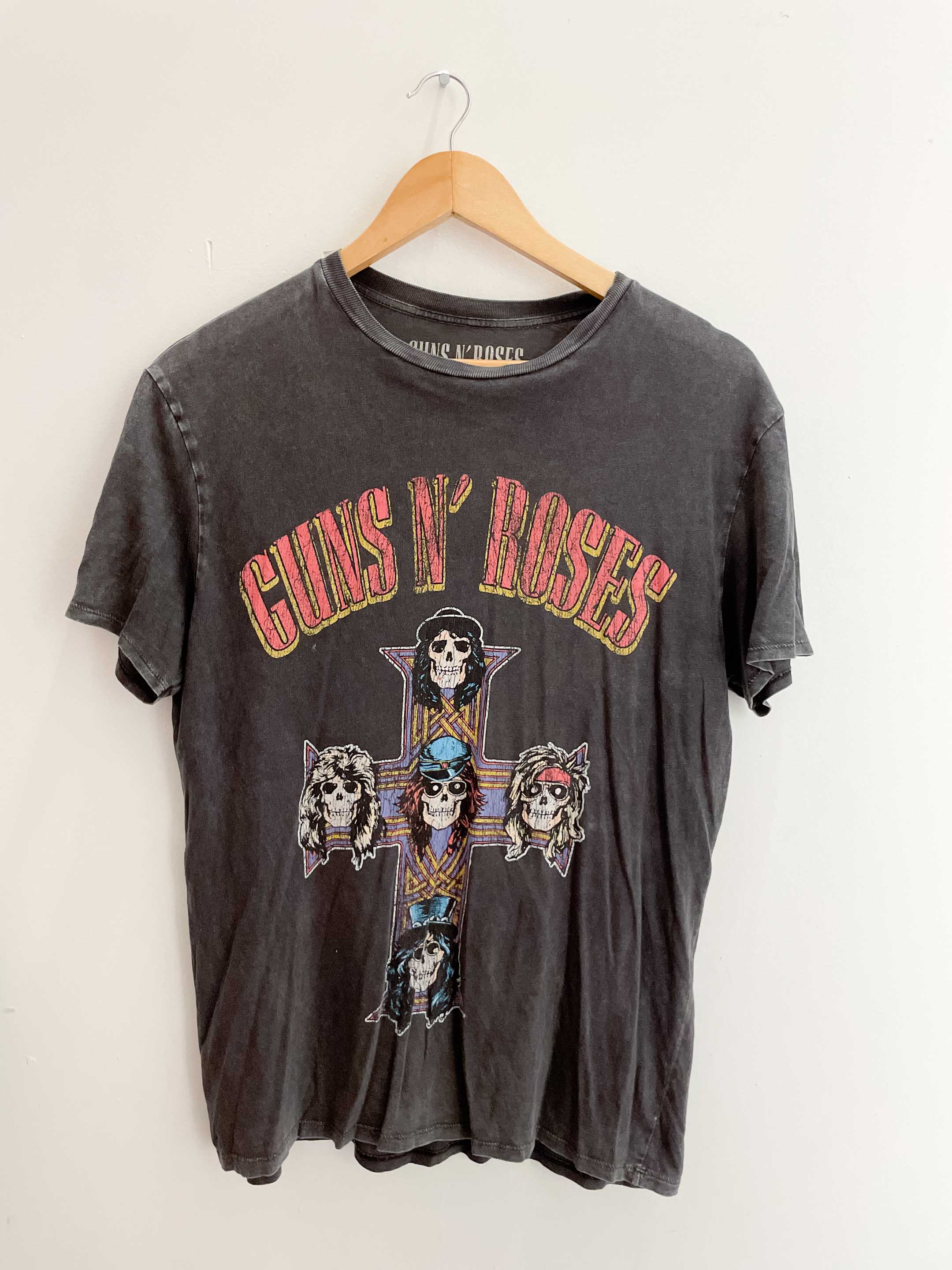 Vintage Pull & bear Guns & roses graphics mens grey tshirt size XS