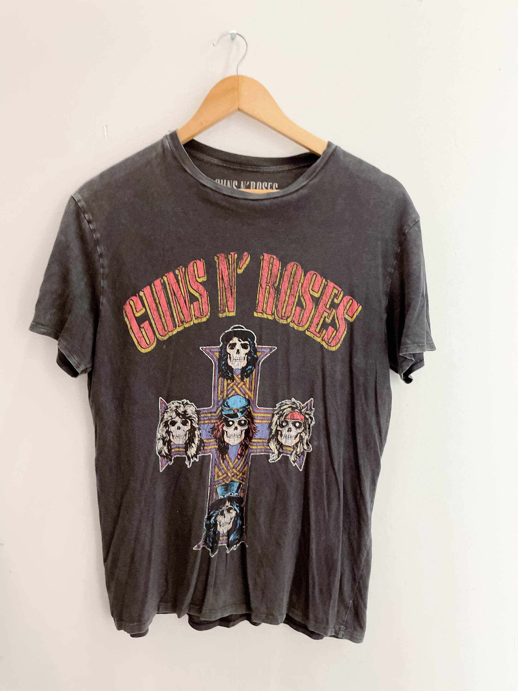 Vintage Pull & bear Guns & roses graphics mens grey tshirt size XS