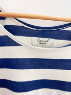 Vintage casual marisa blue and white vertical stripe pattern womens blouse