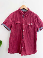 Vintage red patterned medium short sleeve shirt