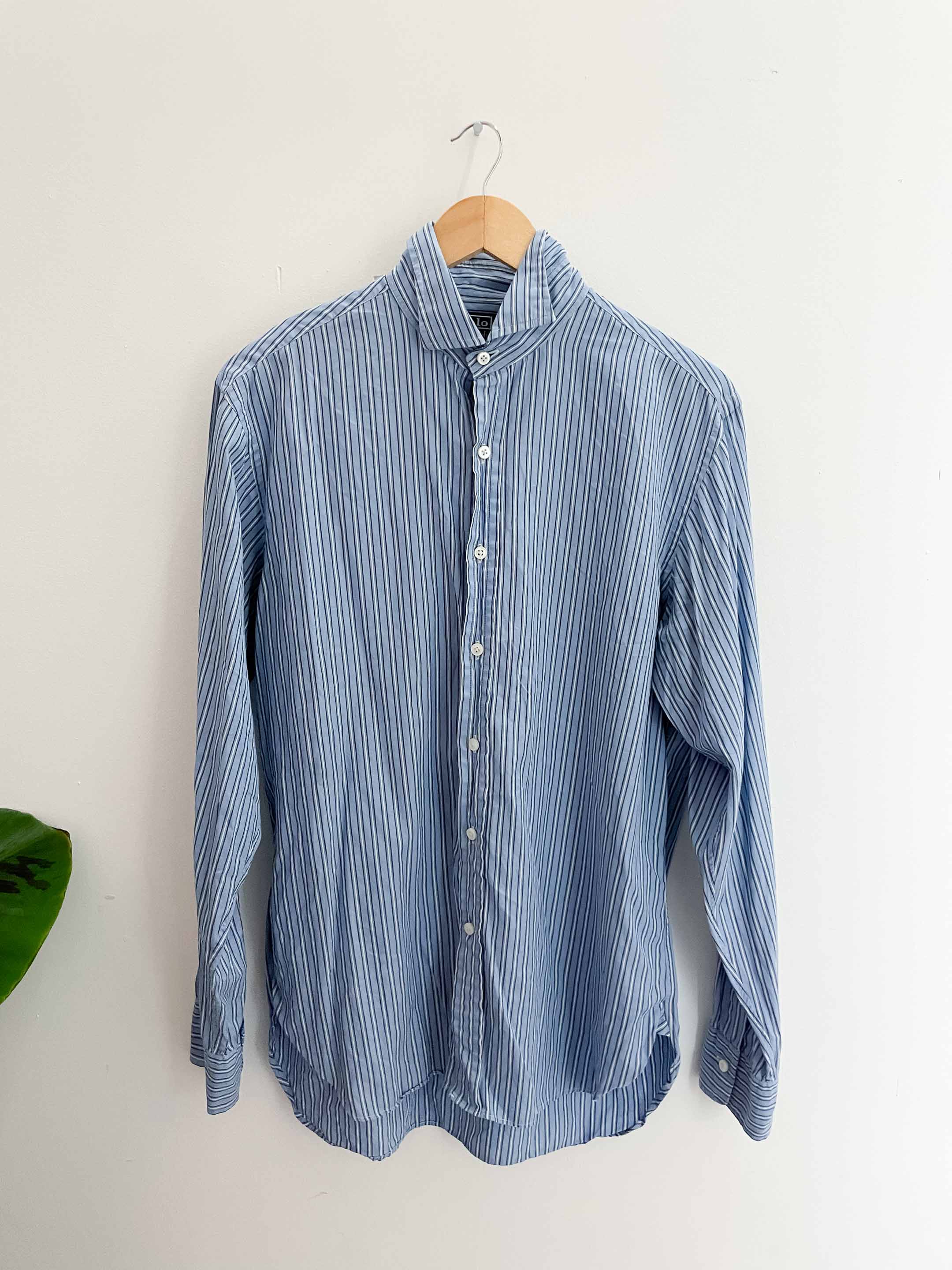 Vintage blue stripped polo ralph lauren custom fit mens shirt size L